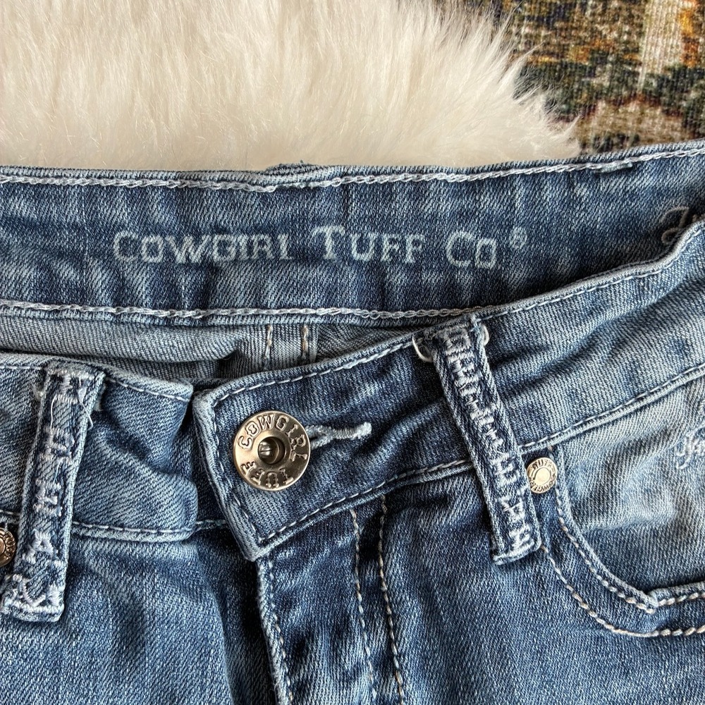 Cowgirl Tuff Co Women Blue Western Bootcut Split Hem Jeans Medium Wash 26x29 - Picture 5 of 12